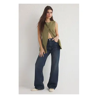 Trendyol Dark Blue High Waist Wide Leg Jeans