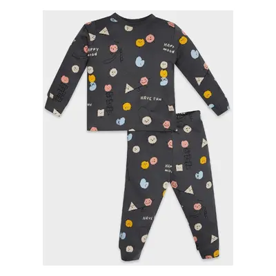 DEFACTO Baby Boy Pajama Set Patterned Long Sleeve Top Elastic Waist Long Bottom