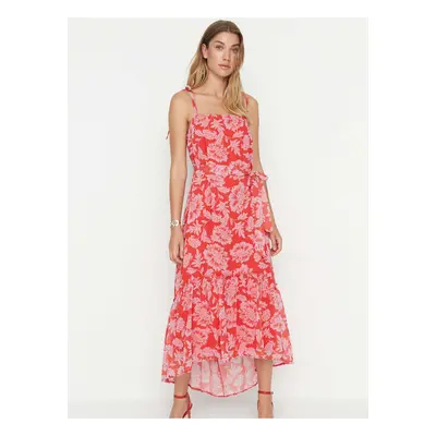 Red Floral Strappy Midi Dress Trendyol - Women