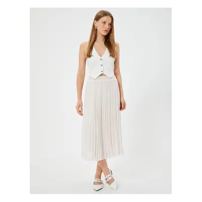 Koton Midi Tulle Sheer Pleated Skirt Lined High Waist