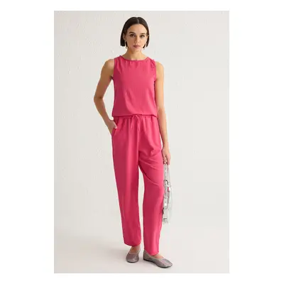 Trendyol Fuchsia Sleeveless Blouse and Elastic Waist Wide Leg Trousers Woven Bottom-Top Set