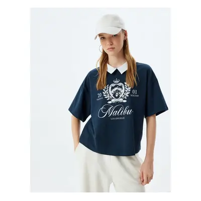 Koton Polo Collar T-Shirt College Printed Short Sleeve