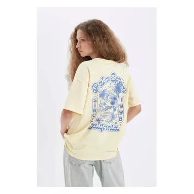 DEFACTO Oversize Wide Pattern Crew Neck Back Printed Short Sleeve T-Shirt