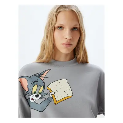 Koton Tom and Jerry Oversize Sweatshirt Stand Collar Licensed Printed Raised