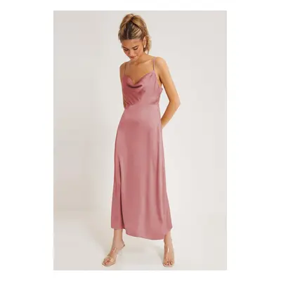 Madmext Powder Satin Pleated Collar Midi Length Dress