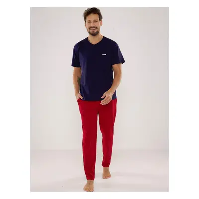 Pyjamas De Lafense Kevin kr/r S-2XL men's navy-burgundy