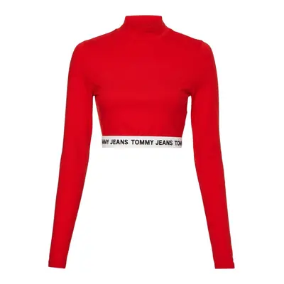 Tommy Jeans Top - TJW CROP LOGO WAISTBAND LS red