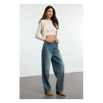 Trendyol Blue High Waist Barrel Baggy Jeans