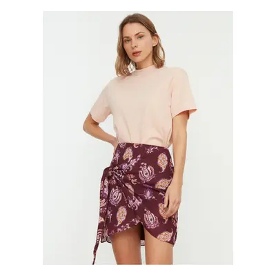 Burgundy wrap miniskirt Trendyol