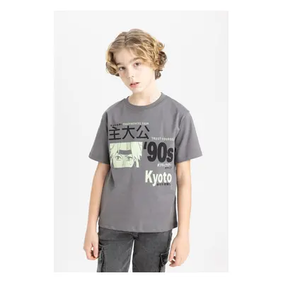 DEFACTO Boys' Crew Neck Printed Short Sleeve T-Shirt