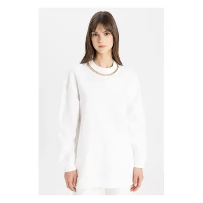 DEFACTO Regular Fit Chain Detailed Crew Neck Sweatshirt Tunic