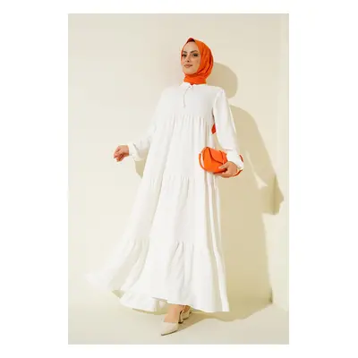 Bigdart Collar Lace-Up Hijab Dress - B.White