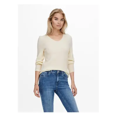 Cream ribbed basic sweater ONLY Latia - Women