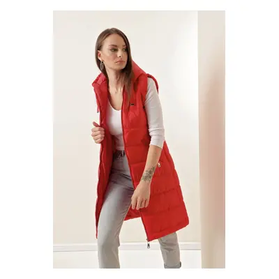 Bigdart Hooded Long Puffer Vest - D.Red