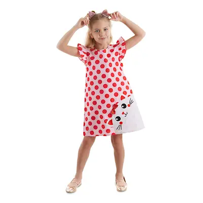 Denokids Chubby Cat Girl's Poplin Pink Ruffle Summer Dress