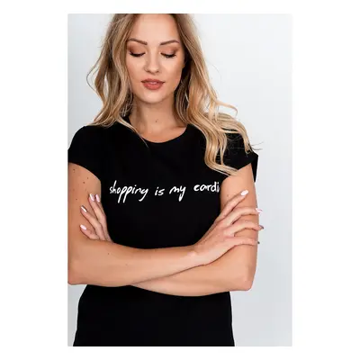 Women's T-shirt with the inscription "Shopping is my cardio" - black