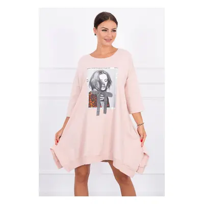 Dress with print and flared bottom in dark powder pink