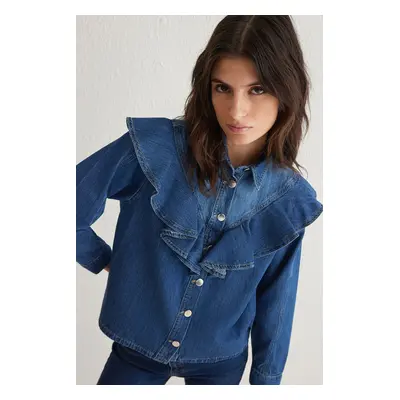 Trendyol Blue Flounce Denim Shirt