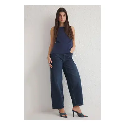 Trendyol Dark Blue High Waist Barrel Baggy Jeans