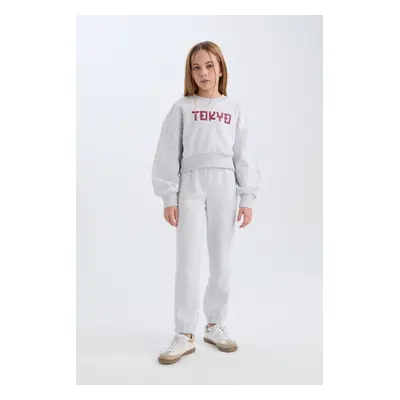 DEFACTO Girl 2-Piece Set Printed Sweatshirt Top Elastic Waist Jogger Tracksuit Bottom