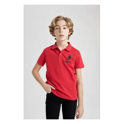 DEFACTO Boy&#39;s Pique Short Sleeve Atatürk Printed Polo Red T-Shirt