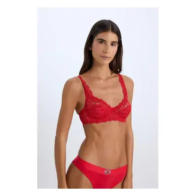 DEFACTO Fall In Love New Year's Themed Wire Lace Red T-Shirt Bra