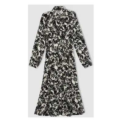 DEFACTO Shirt Collar Patterned Long Sleeve Maxi Dress