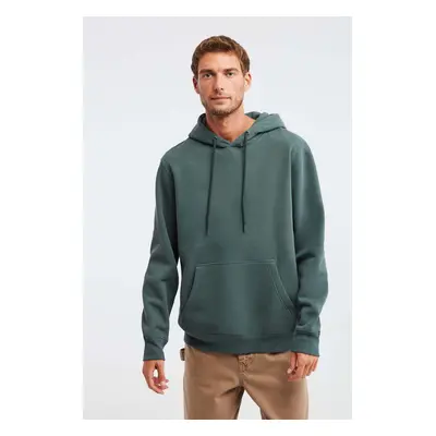 GRIMELANGE Jorge Men's Soft Hooded Organic Cotton Kangaroo Pocket Regular Green Sweatshirt