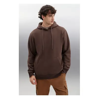 GRIMELANGE Jorge Men's Soft Hooded Organic Cotton Kangaroo Pocket Regular Bitter Coffee Sweatshi