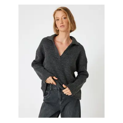 Koton Polo V Neck Knitwear Oversize Sweater Long Sleeve