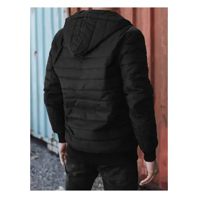 Men's transitional quilted jacket with hood black Dstreet