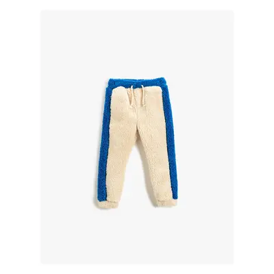 Koton Plush Sweatpants Color Contrast Tie Waist Fleto With Pocket.