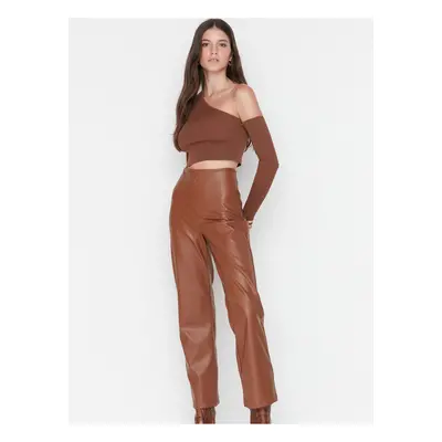 Brown women's faux leather trousers Trendyol - Women