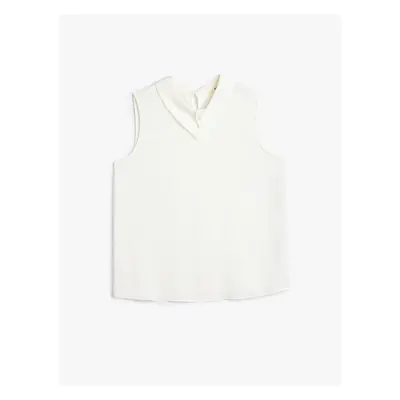 Koton Asymmetrical Shirt Collar Button Detail Sleeveless Blouse