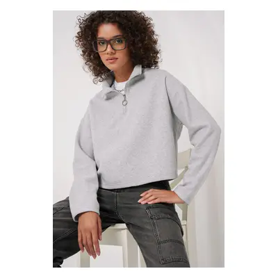 Bigdart Zipper Collar Knitted Sweatshirt - Gray