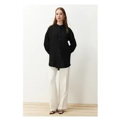 Trendyol Black Linen Aerobin Oversize Woven Shirt