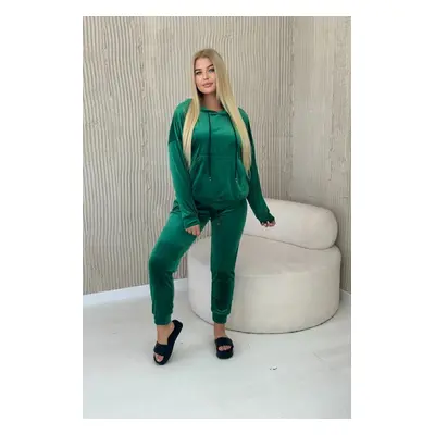 Velour set kangaroo hoodie + trousers bright green