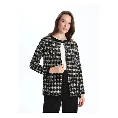 LC Waikiki Women's Knitted Cardigan with Crew Neck Pattern