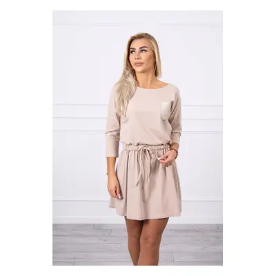 Dress with sequin pocket beige