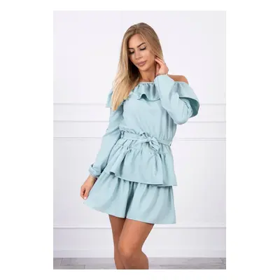 Shoulder dress with waist tie mint