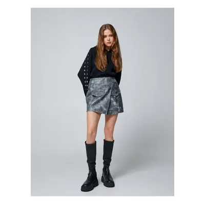 Koton Leather Look Short Skirt Mini Clamshell