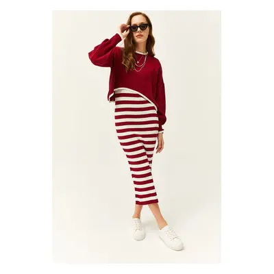 Olalook Women's Burgundy Top Sweater Bottom Dress Knitwear Suit