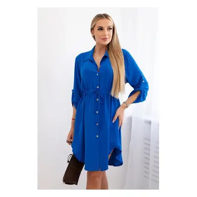 Dress with buttons and ties at the waist - cornflower blue