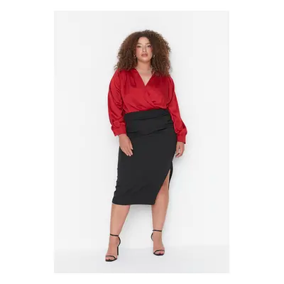 Trendyol Curve Black Side Gathered Detail Woven Skirt