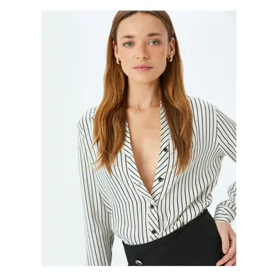 Koton Viscose Fabric Classic Collar Long Sleeve Striped Satin Shirt