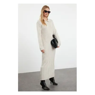 Trendyol Stone Herringbone Patterned Polo Neck Knitwear Dress