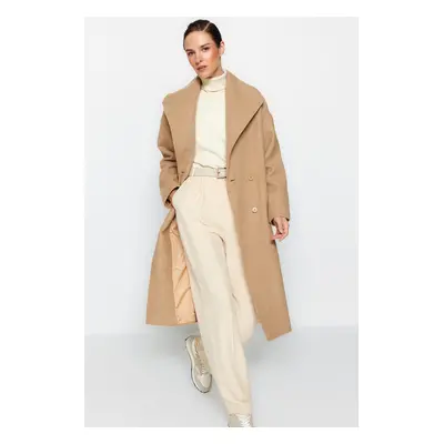 Trendyol Beige Oversize Wide Cut Long Wool Cachet Coat