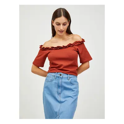 Brown crop top with open shoulders Pieces Leah - Women's