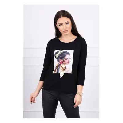 Blouse with graphics and a colorful bow 3D black