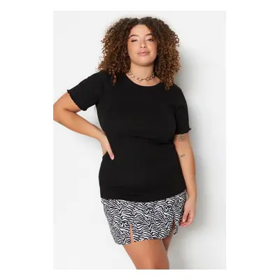 Trendyol Curve Black Crew Neck Bodycone Ribbed Knit Plus Size Blouse